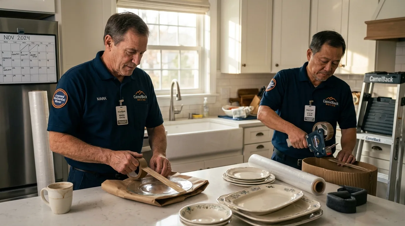 Professional crew packing kitchen dishware in Sunflower, MS